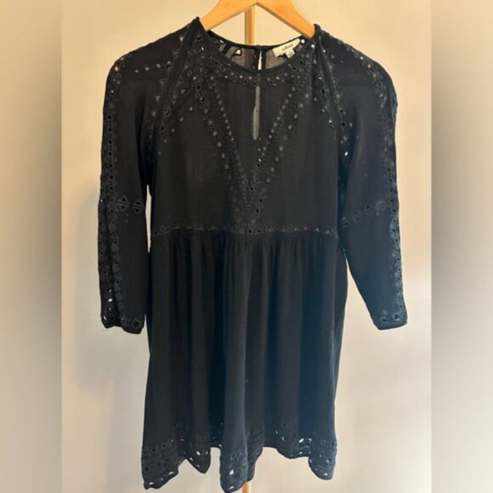Wilfred by Aritzia Black Eyelet Long Sleeve Mini Dress Size Small
